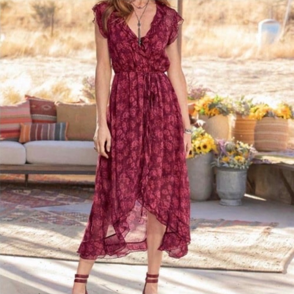 Sundance Burgundy Floral High Low Dress